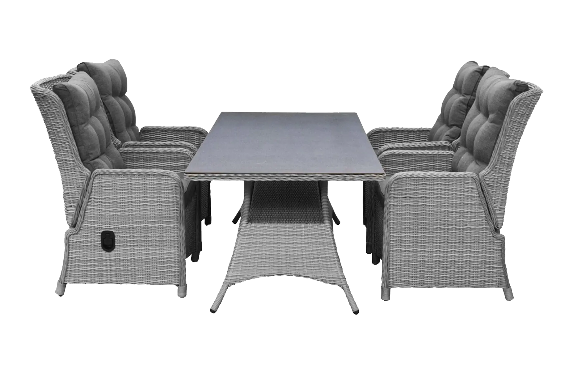 Dublin tuinset-5 delige tuinset-Dublin verstelbare tuinstoel-Mystic Grey-tuintafel met keramieken plaat-wicker vlechtwerk-aluminium frame
