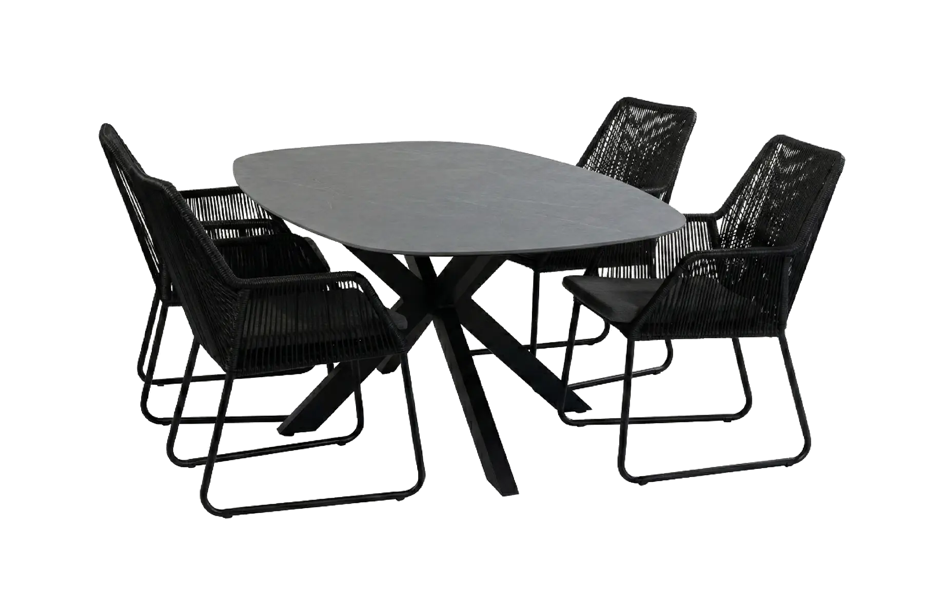 5-delige tuinset | 4 Mona tuinstoelen (Black) | Tuintafel Barletta 180x115cm (Black/Desert Pearl)