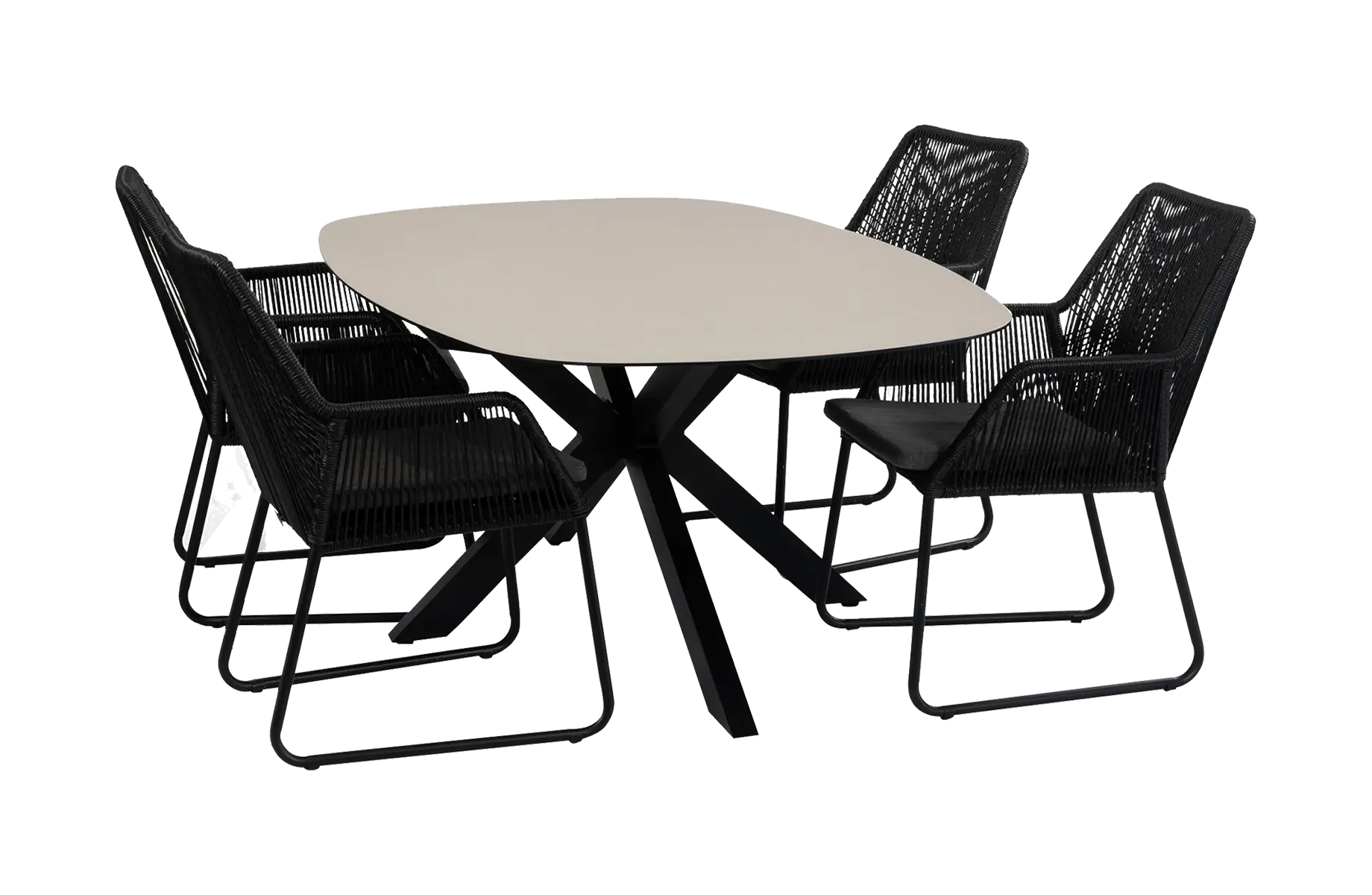 5-delige tuinset | 4 Mona tuinstoelen | Tuintafel Barletta 180x115cm | Black & Black Sandstone 