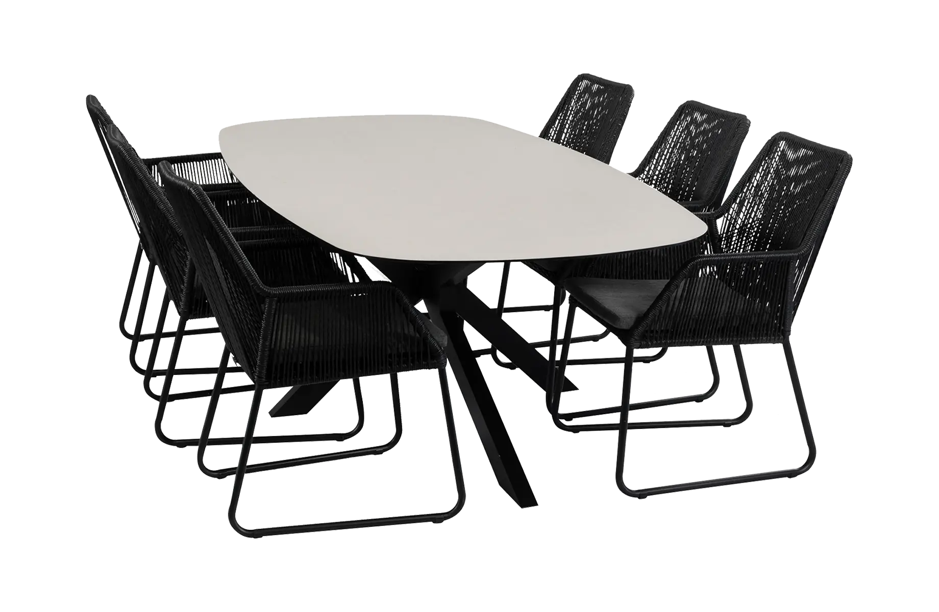 7-delige tuinset | 6 Mona tuinstoelen | Tuintafel Barletta 240x115cm | Black & Black Sandstone