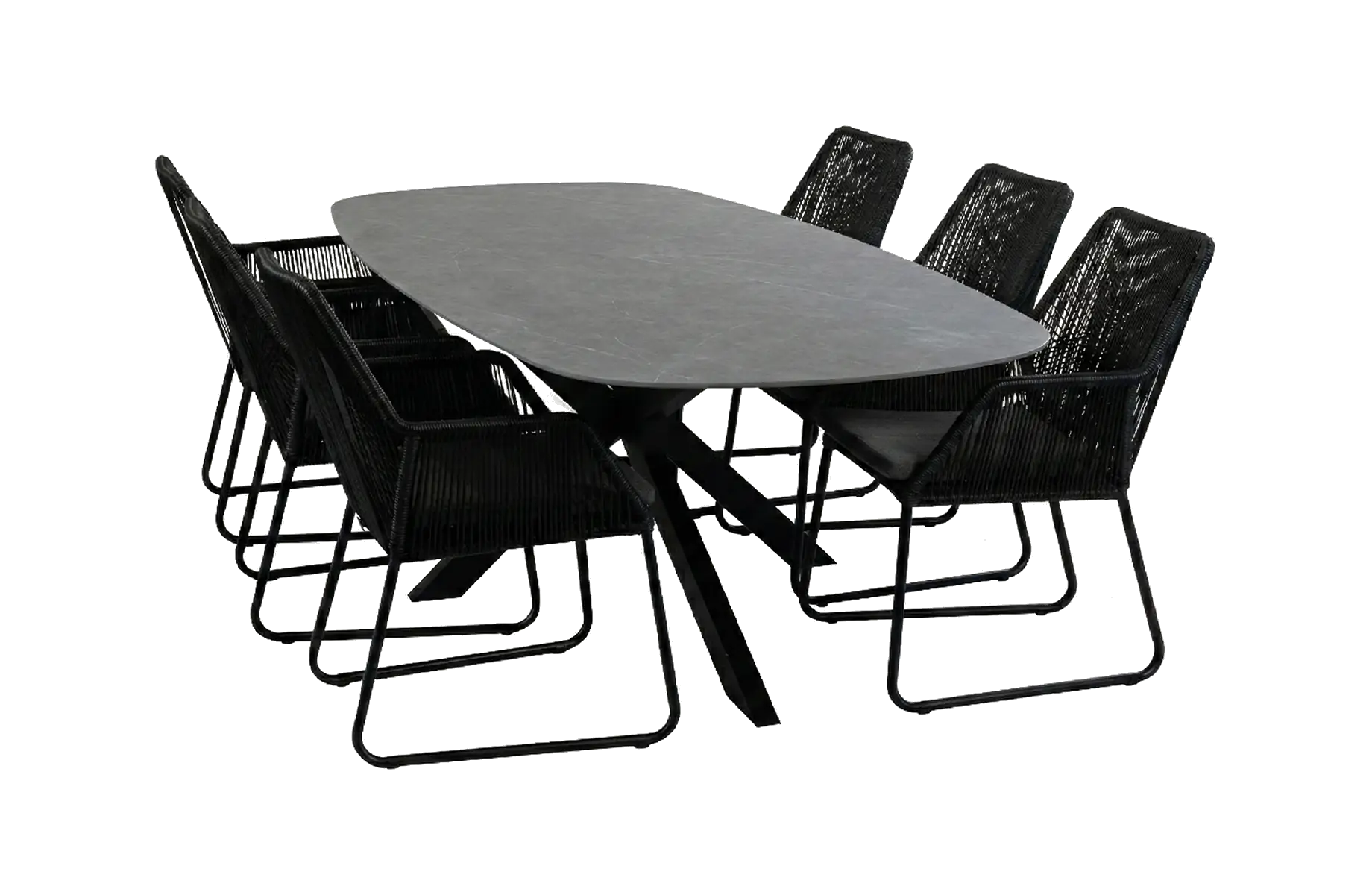 7-delige tuinset | 6 Mona tuinstoelen (Black) | Tuintafel Barletta 240x115cm (Desert Pearl/Black)