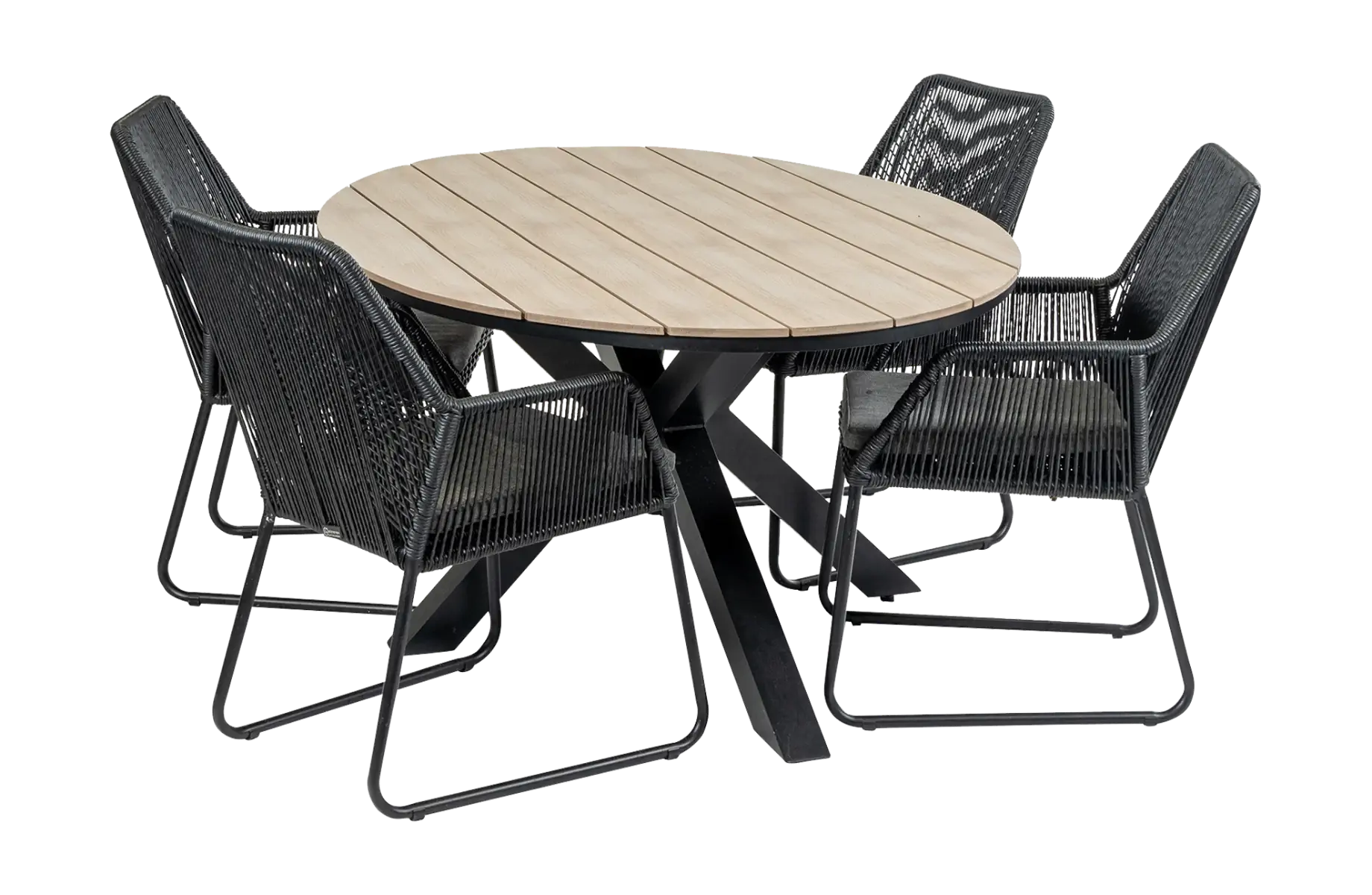 5-delige tuinset | 4 Mona tuinstoelen (Black) | 180cm ovale Cyprus tuintafel (Wood)