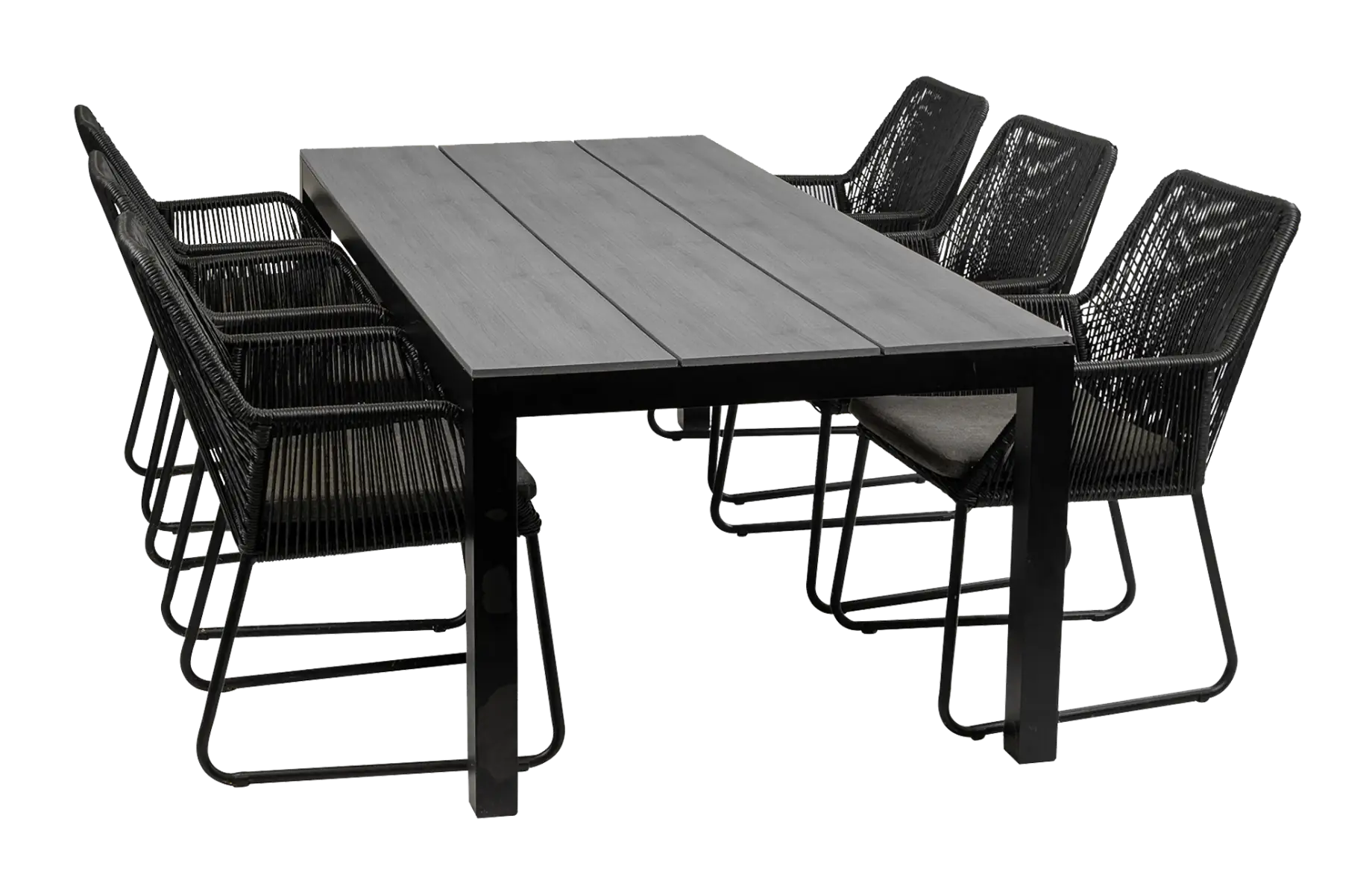 Mona tuinset-7 delige tuinset-Cyprus tuintafel-Rope tuinstoel black-aluminium frame