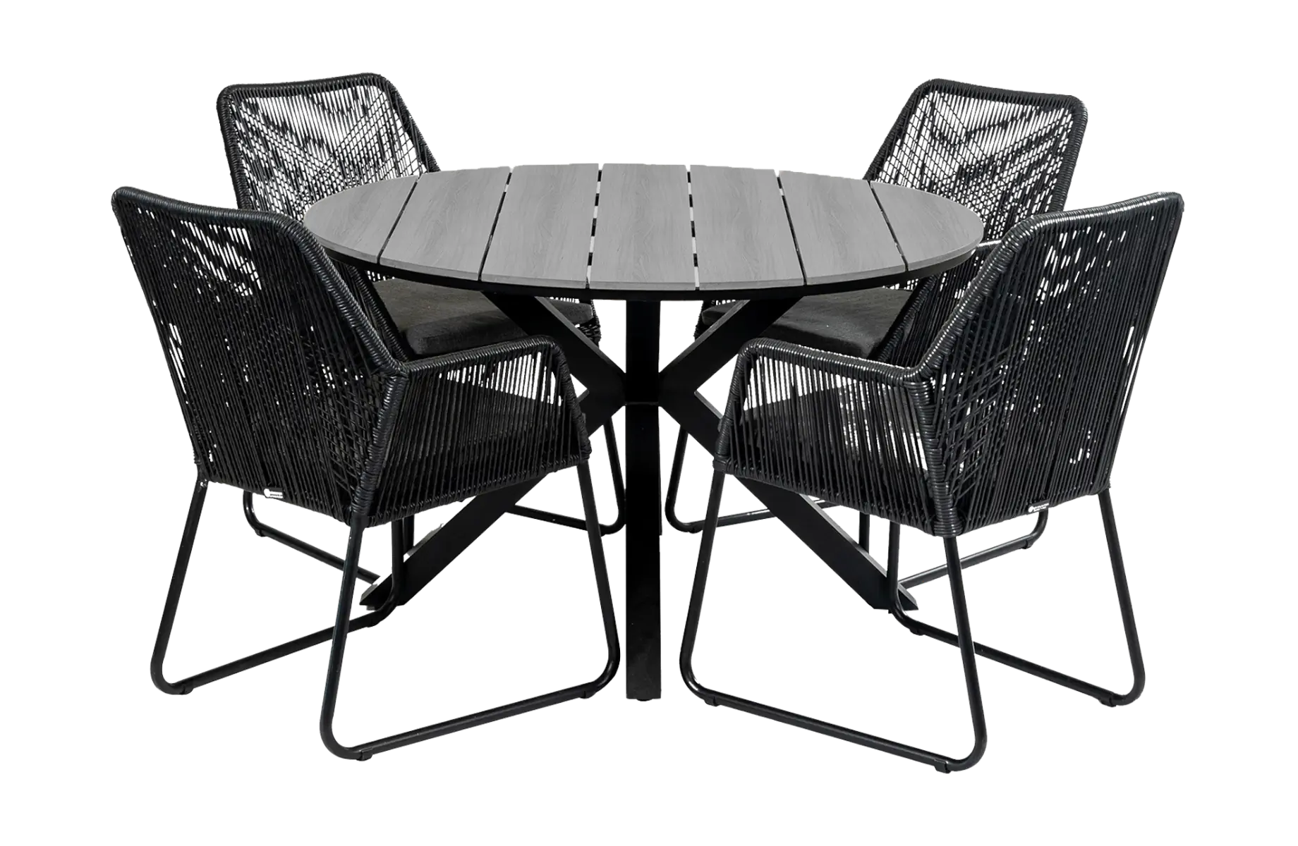 Mona ronde tuinset-5 delige tuinset-Mona tuinstoel Black-Rope tuinstoel-cyprus ronde tuintafel-aluminium frame