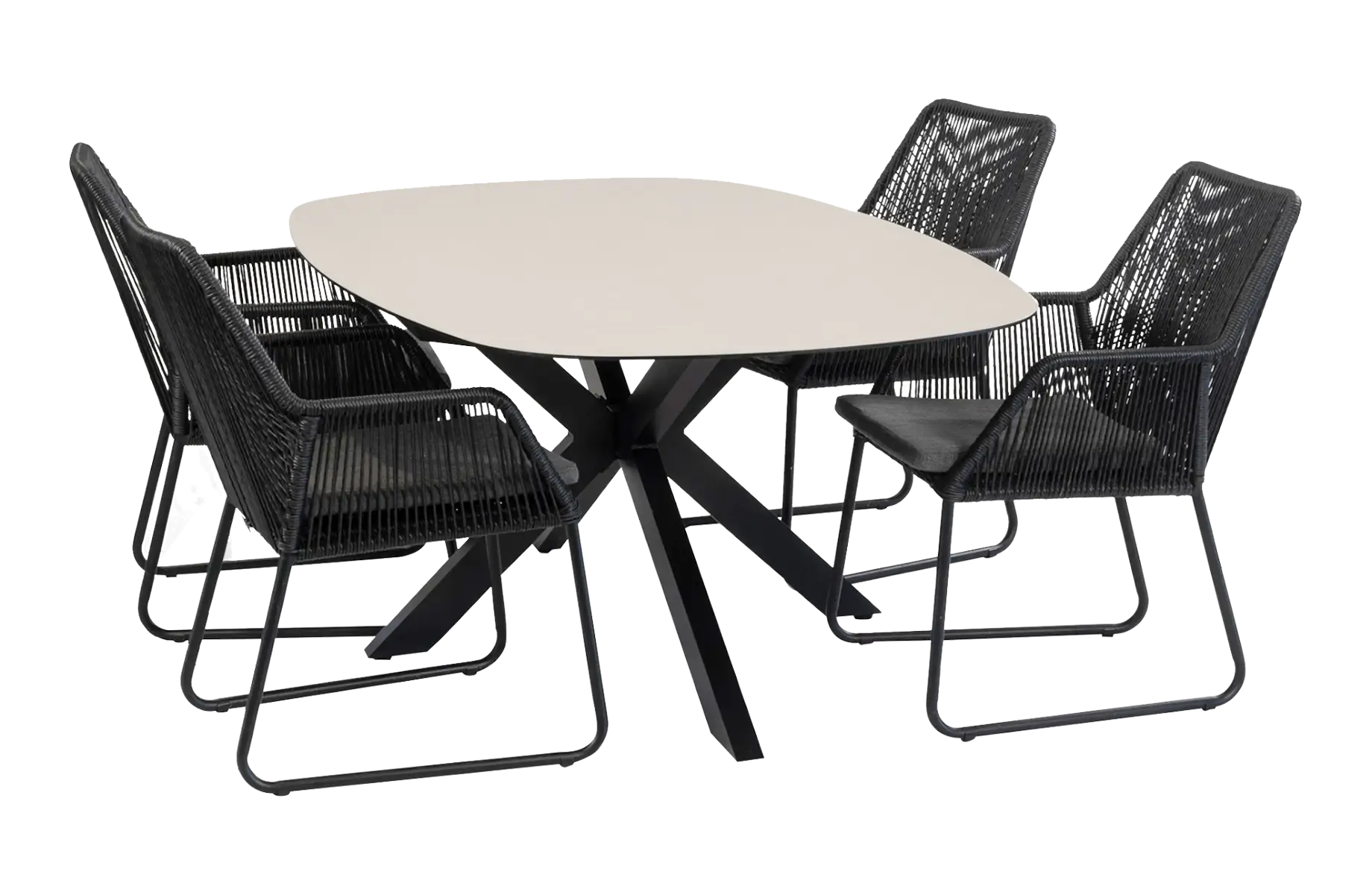 5-delige tuinset | 4 Mona tuinstoelen (Black) | Tuintafel Malaga 180x115 cm (Black)