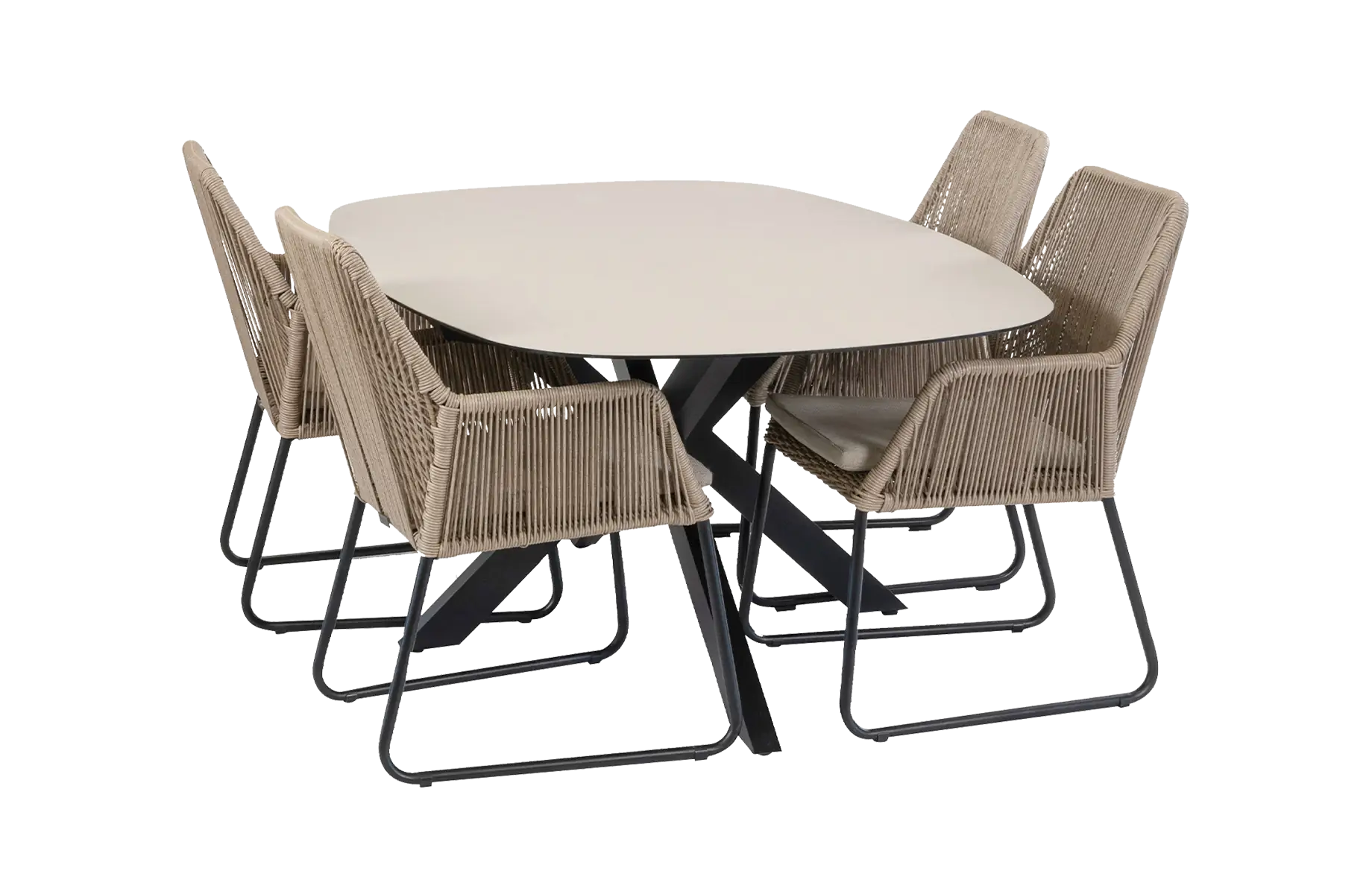 5-delige tuinset | 4 Mona tuinstoelen | Tuintafel Barletta 180x115cm | Sand & Black Sandstone