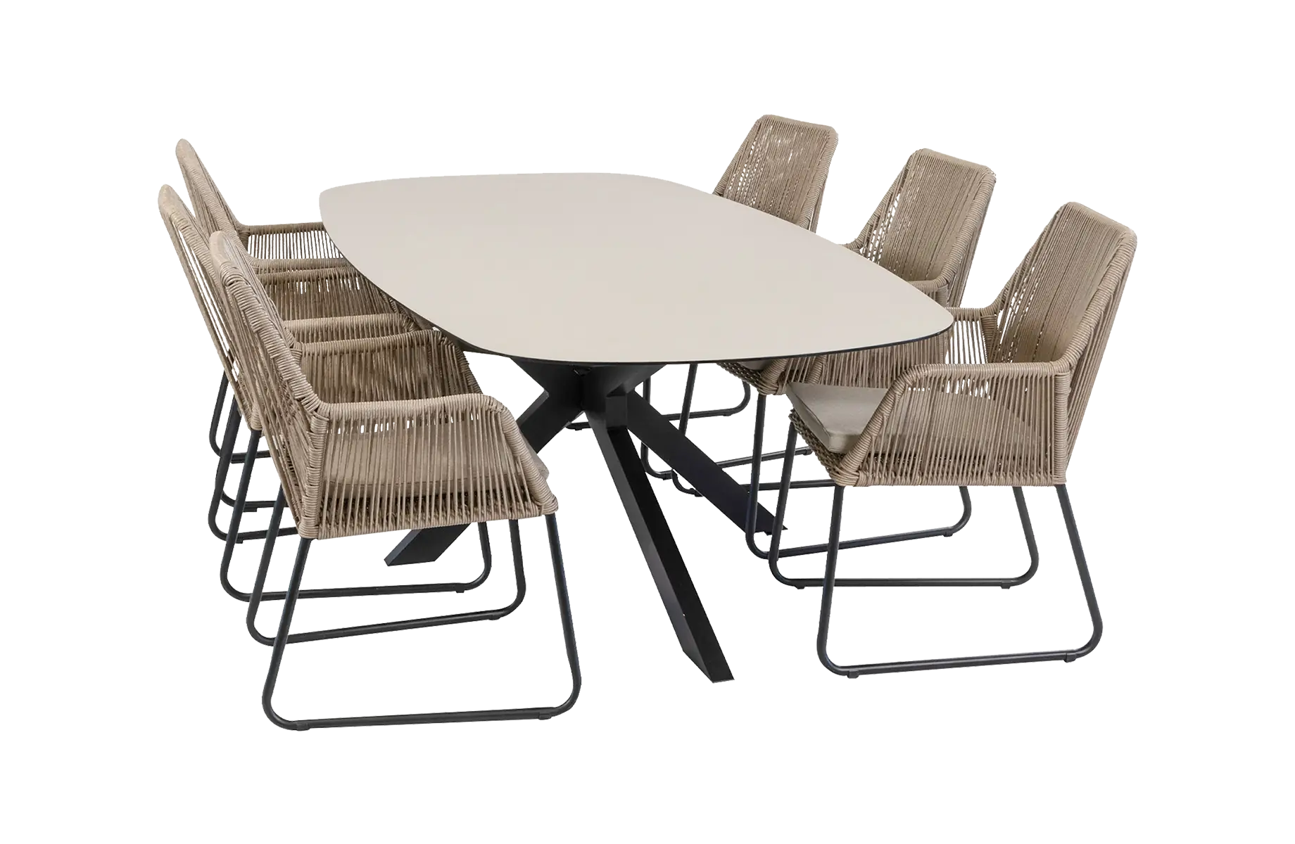 7-delige tuinset | 6 Mona tuinstoelen | Tuintafel Barletta 240x115cm | Sand & Black Stone
