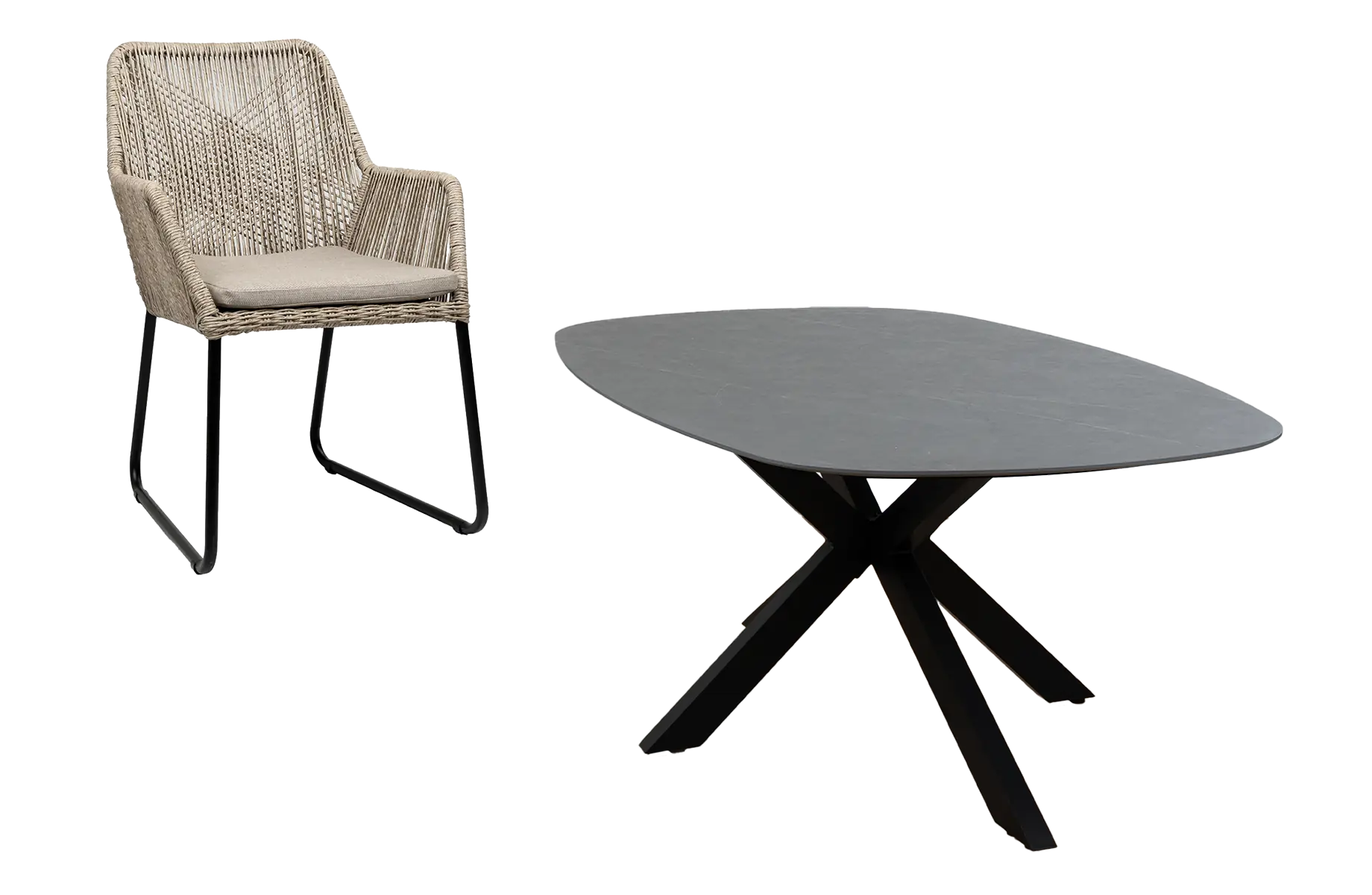 5-delige tuinset | 4 Mona tuinstoelen | Tuintafel Barletta 180x115cm | Sand & Black Desert Pearl