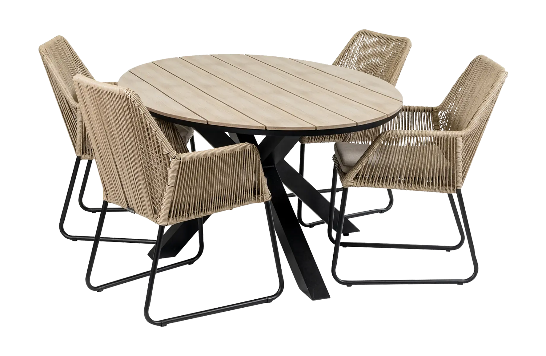 Mona tuinset-5 delige tuinset-Mona tuinstoel Sand-cyprus ovale tuintafel-rope tuinstoel-aluminium frame