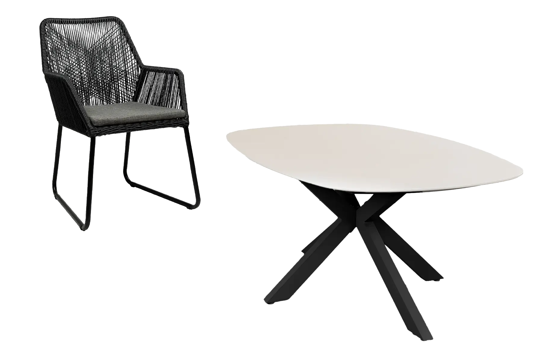 5-delige tuinset | 4 Mona tuinstoelen | Tuintafel Barletta 180x115cm | Black & Black Sandstone 