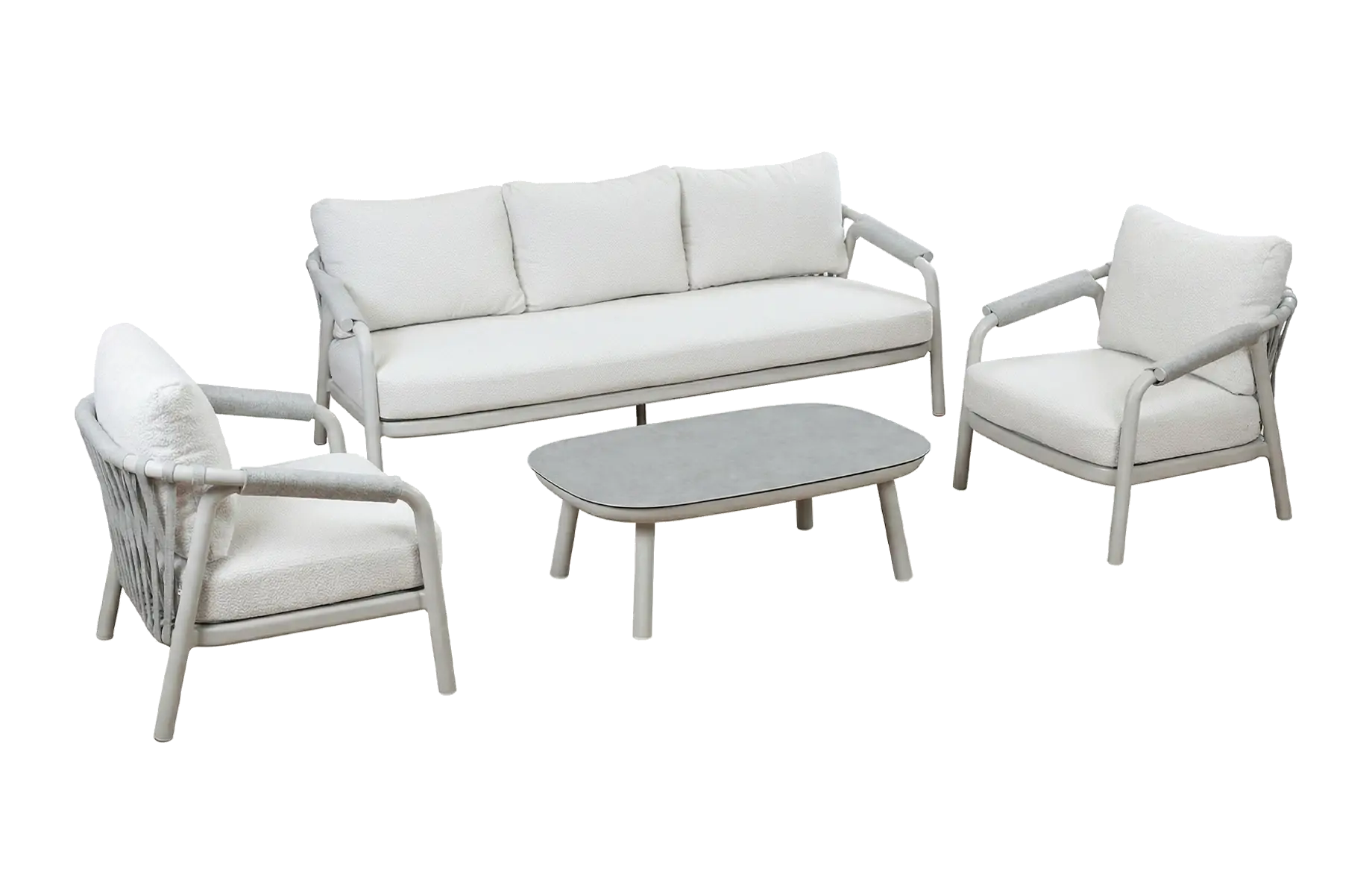 Stoel-Bank Loungeset Oria | 4-delig | Sand/Snow Sand | Bouclé