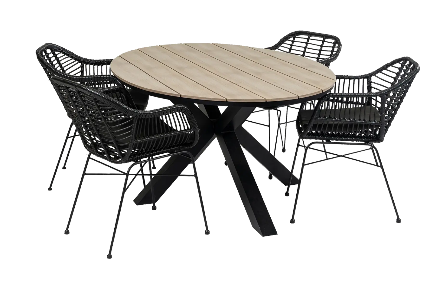 Oslo ovale tuinset-5 delige tuinset-Oslo tuinstoel black-rond wicker vlechtwerk-polywood tuintafel-wood kleur-aluminium frame