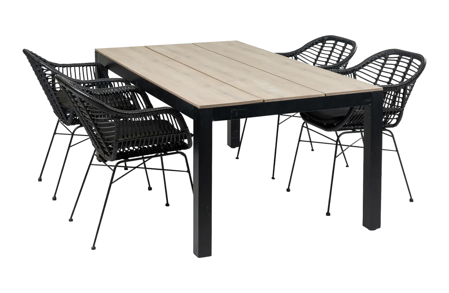 5-delige tuinset | 4 Oslo dining tuinstoelen (Black) | 160cm Cyprus tuintafel (Wood)