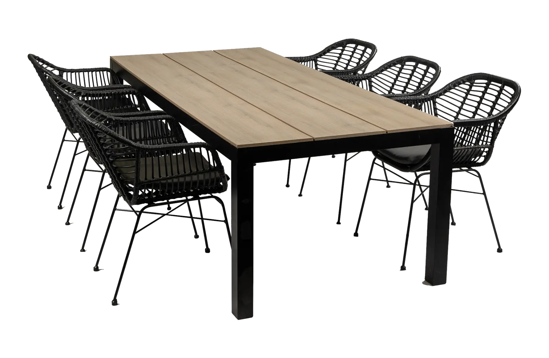 Oslo tuinset-7 delige tuinset-Oslo dining tuinstoel-black-polywood tuintafel-rond wicker vlechtwerk-aluminium frame