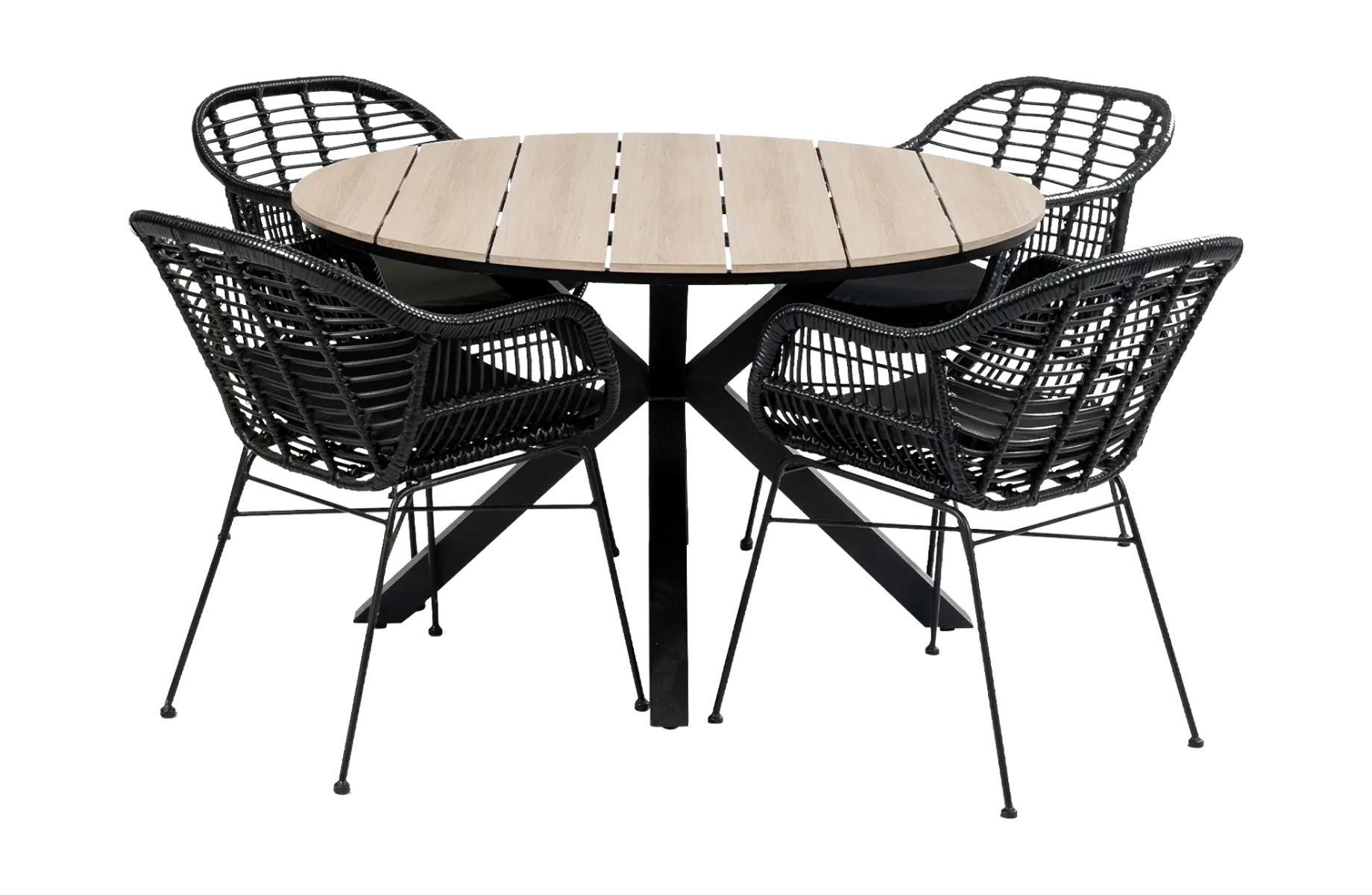 5-delige ronde tuinset | 4 Oslo dining tuinstoelen | ⌀ 120cm Cyprus tuintafel