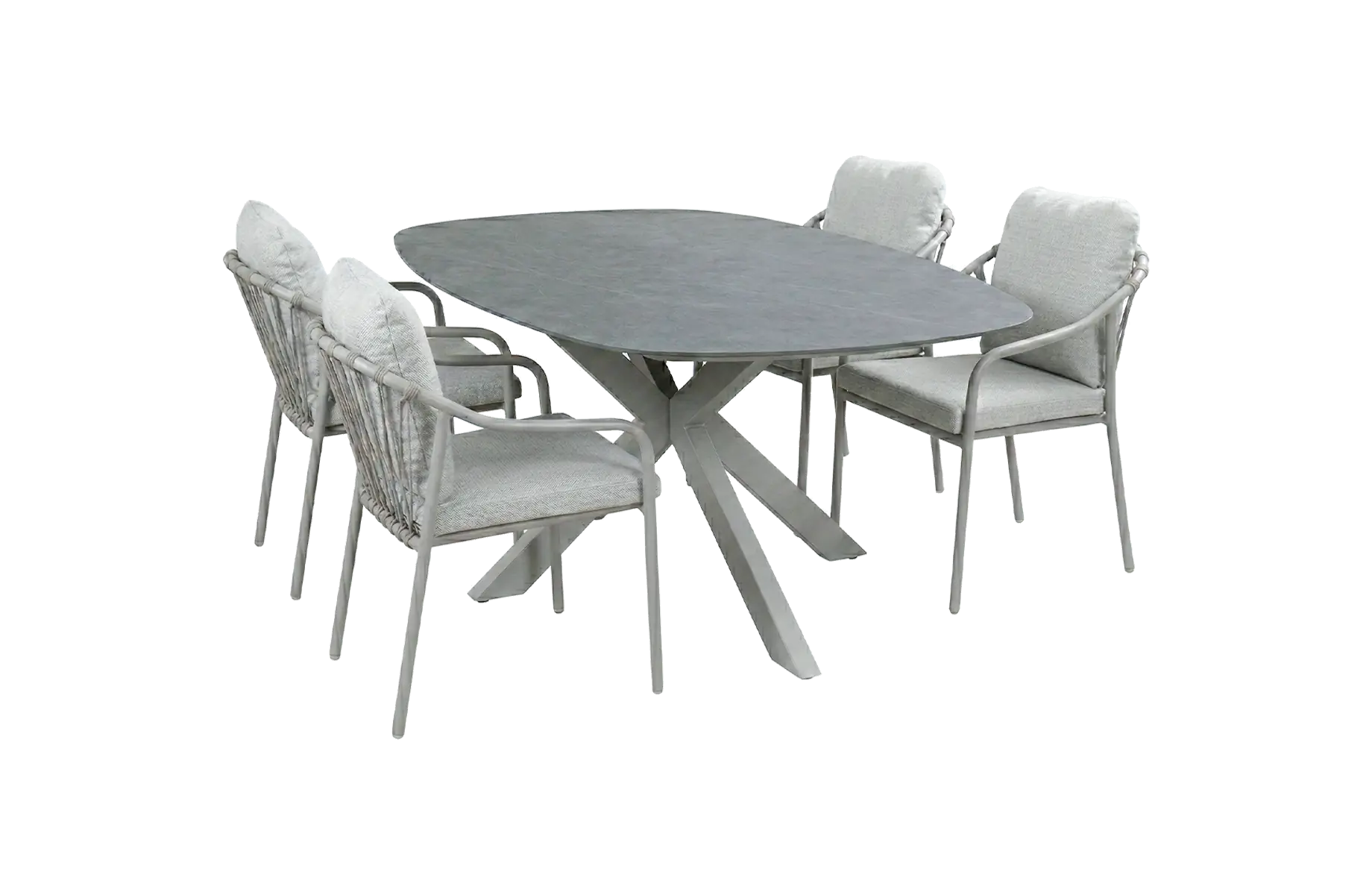 5-delige tuinset | 4 Parijs tuinstoelen (Camel) | Tuintafel Barletta 180x115cm (Desert Pearl/Camel)