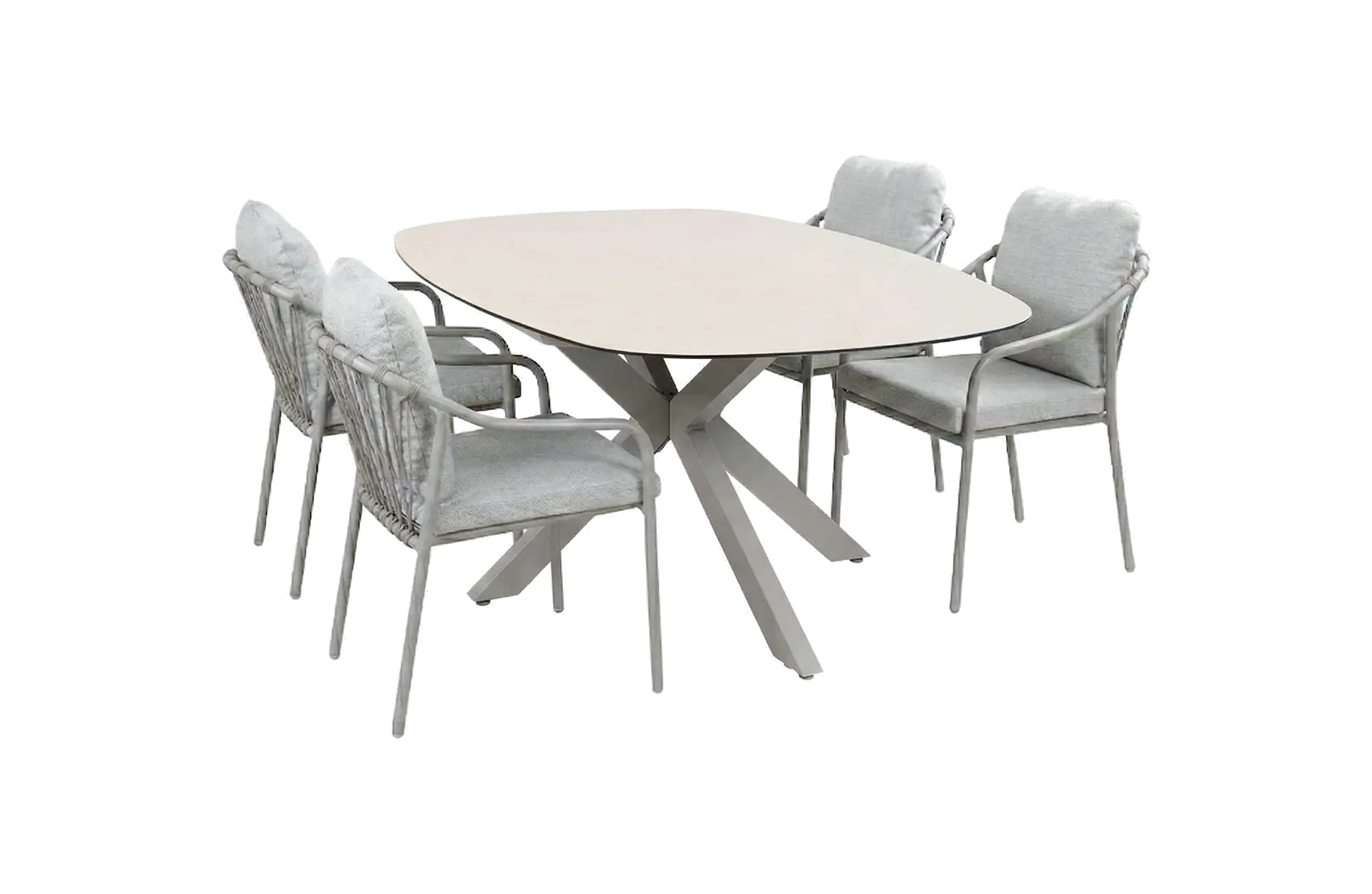 5-delige tuinset | 4 Parijs tuinstoelen | Tuintafel Barletta 180x115cm| Sandstone & Camel