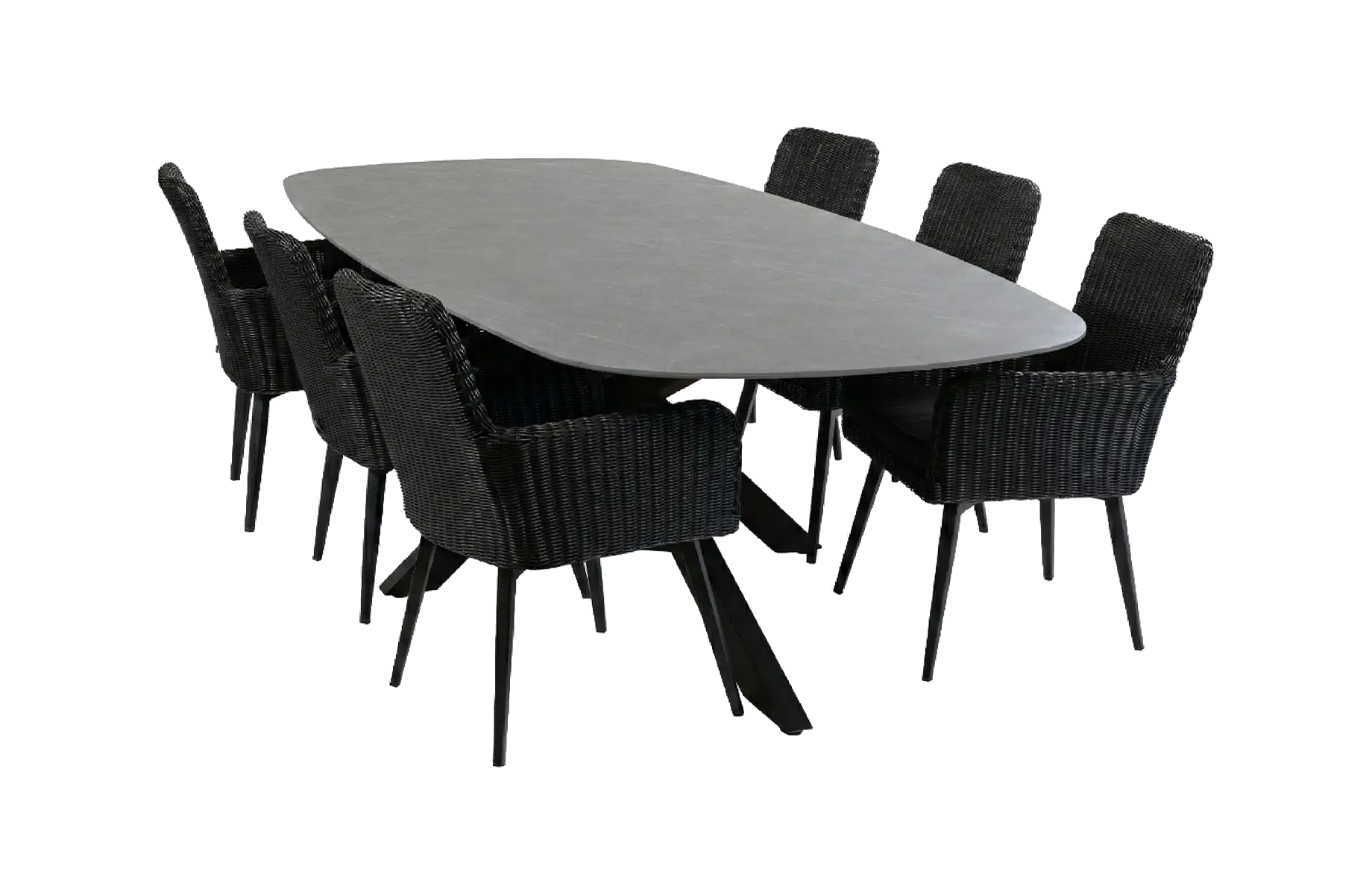 7-delige tuinset | 6 Pisa stoelen (Black) | Tuintafel Barletta 240x115cm (Desert Pearl/Black)