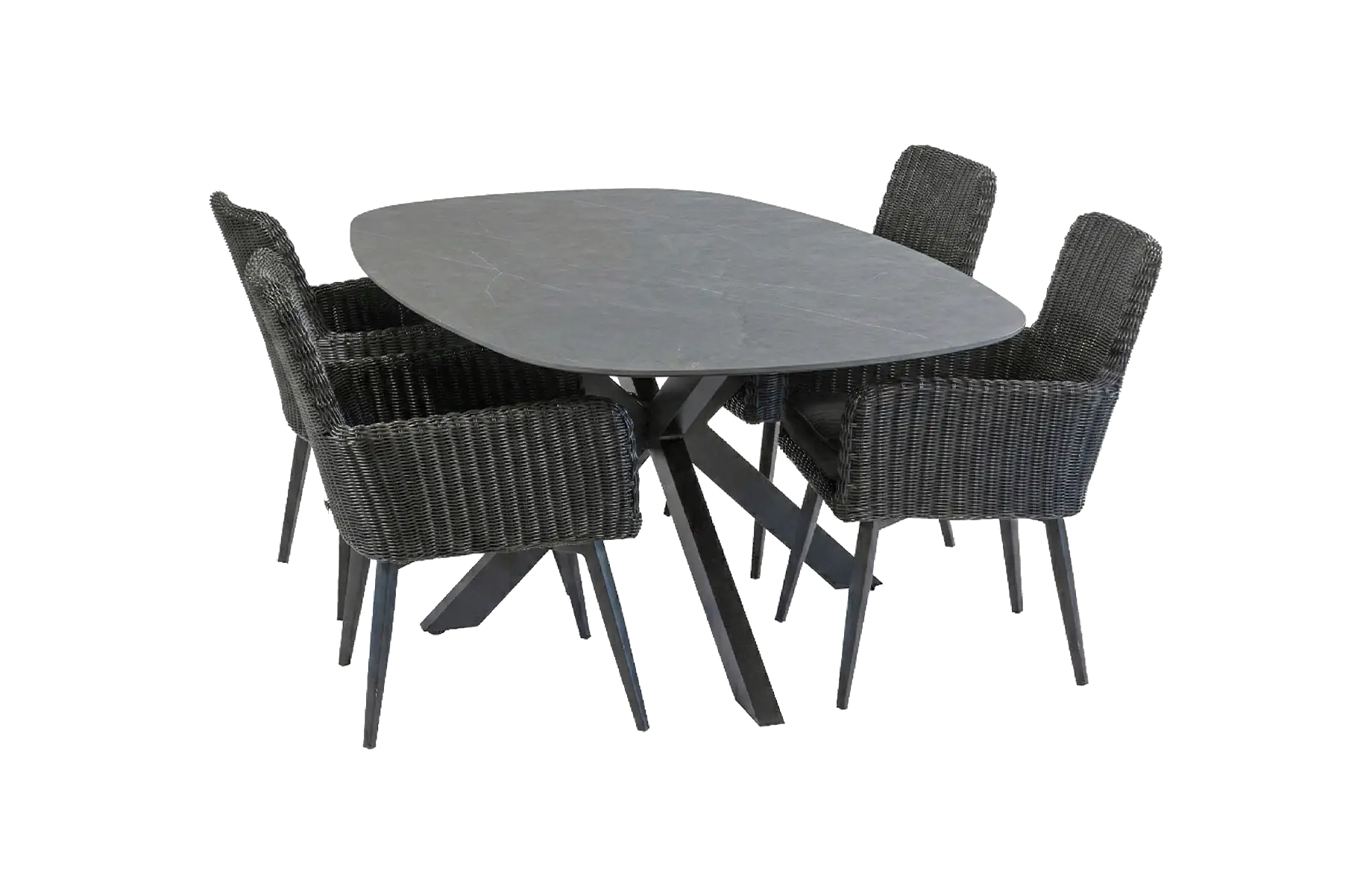 5-delige tuinset | 4 Pisa tuinstoelen (Black) | Tuintafel Barletta 180x115cm (Black/Desert Pearl)