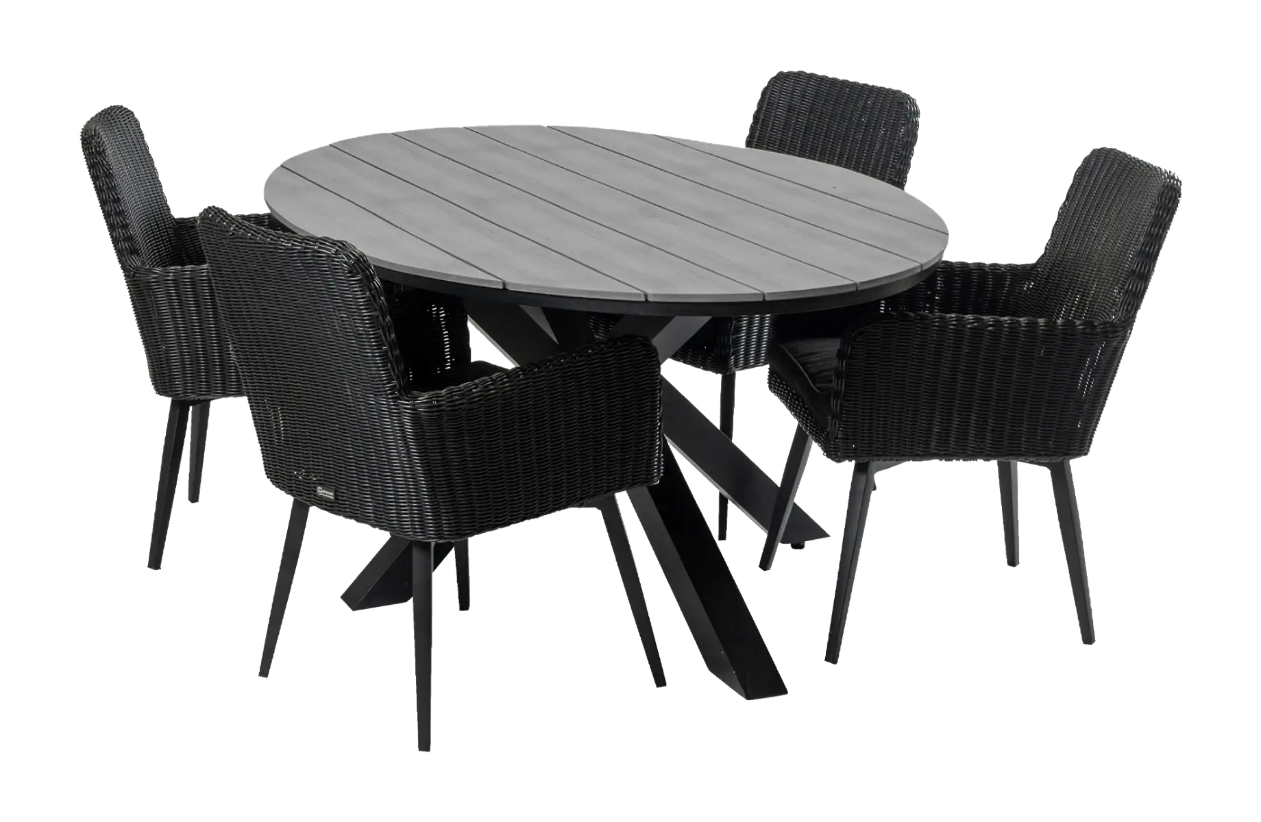 Pisa ovale tuinset-5 delige tuinset-Pisa tuinstoel black-polywood tuintafel-rond wicker vlechtwerk-aluminium frame