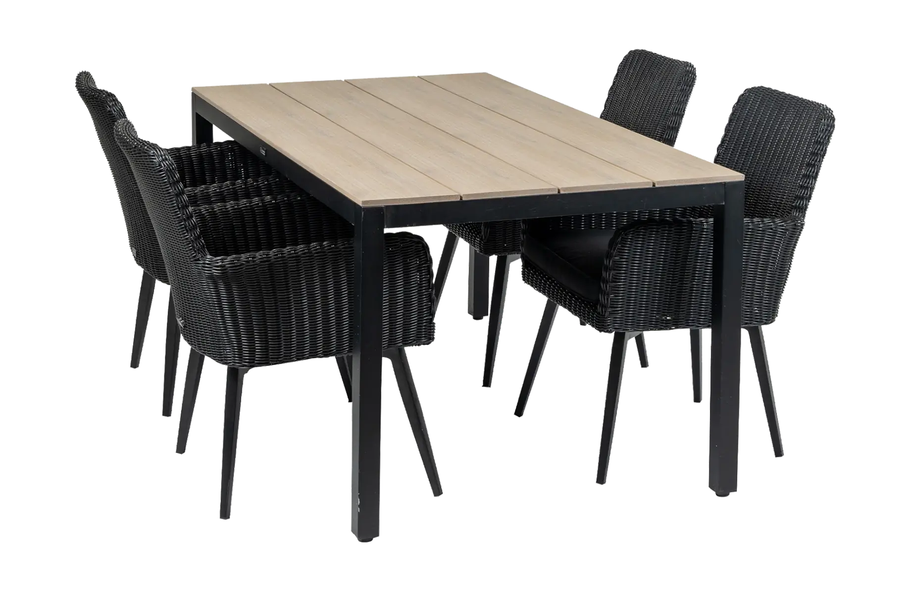 5-delige tuinset | 4 Pisa stoelen (Black) | 160cm Cyprus tuintafel (Wood)