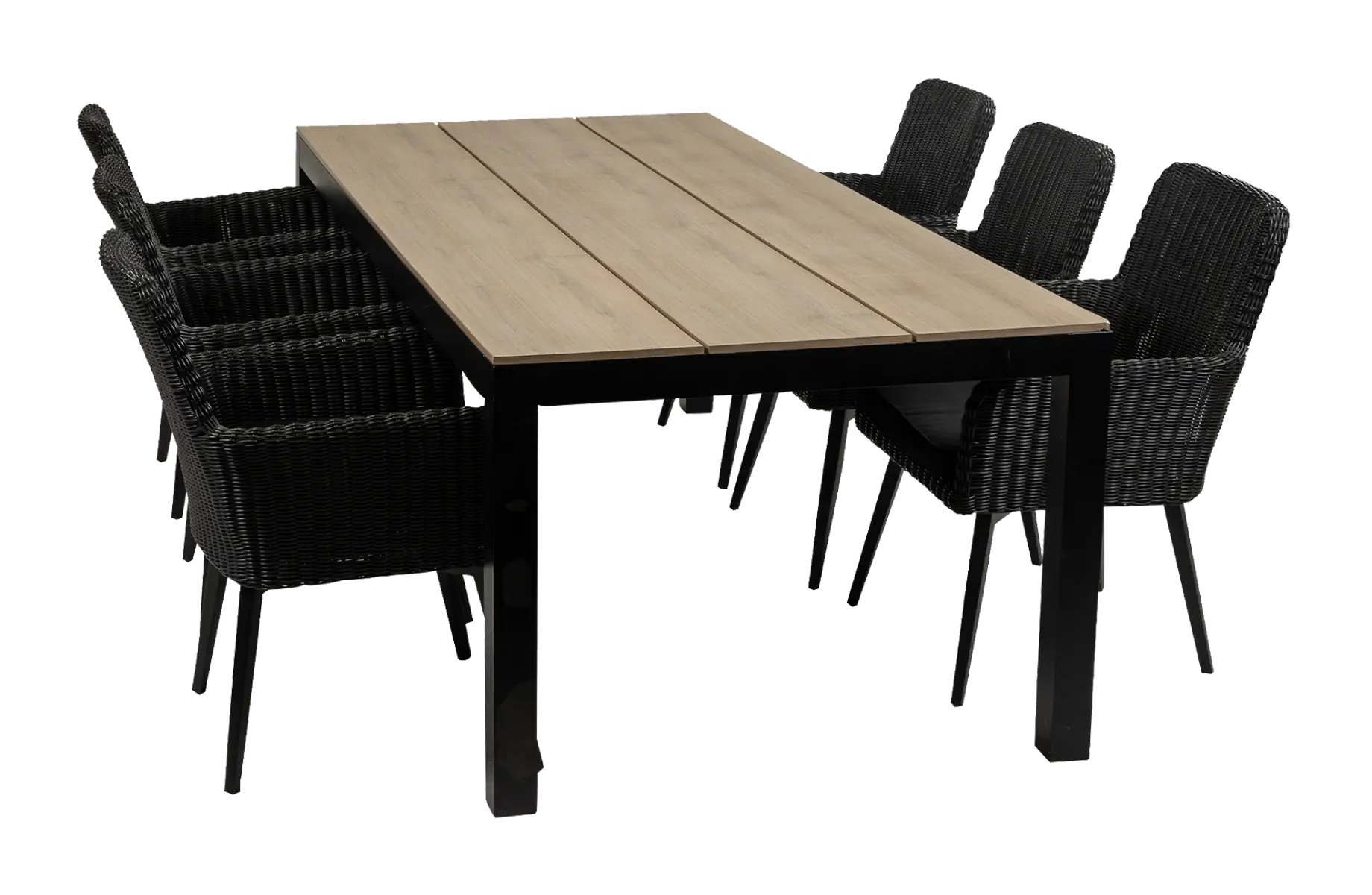 Pisa tuinset-7 delige tuinset-Pisa tuinstoel-black-polywood tuintafel-wicker-aluminium frame