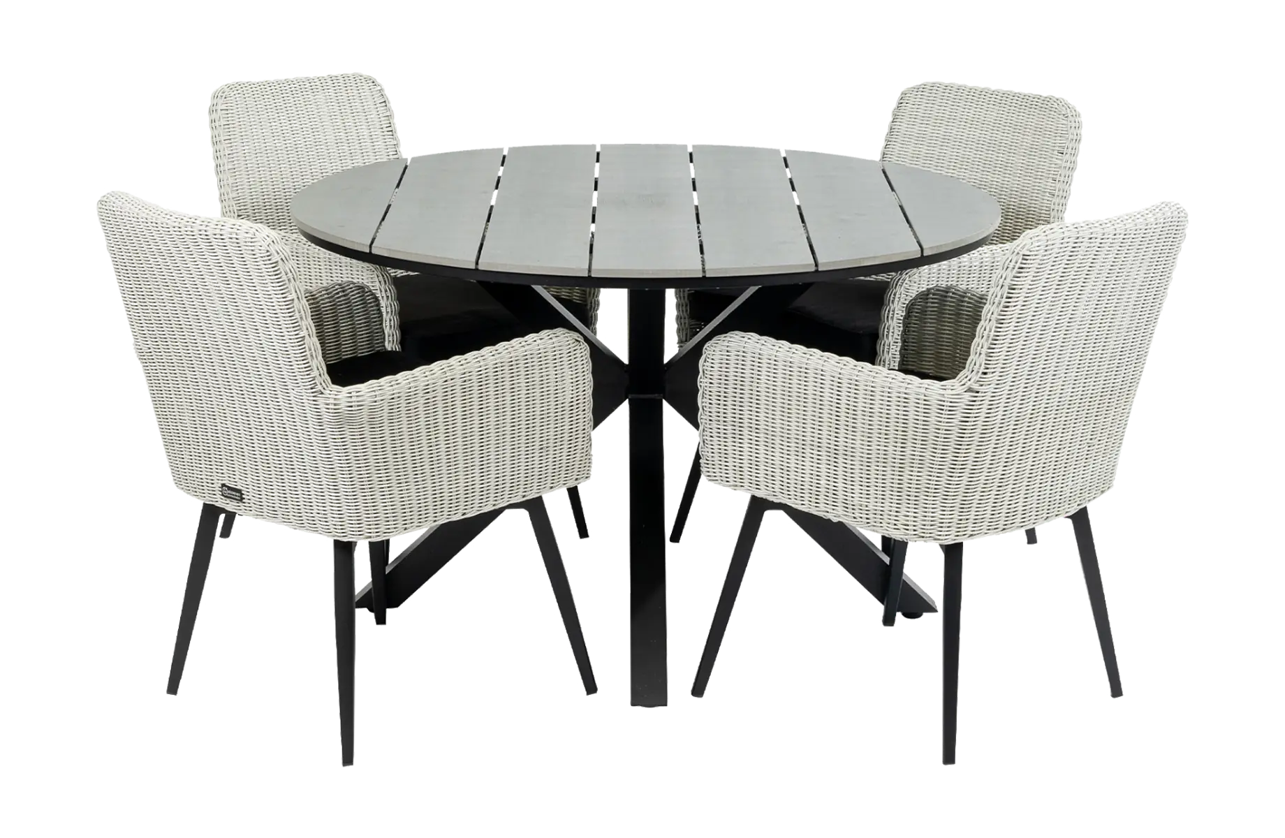 5-Delige ronde tuinset | 4 Pisa tuinstoelen (White) | ⌀120cm Cyprus tuintafel (Grey)
