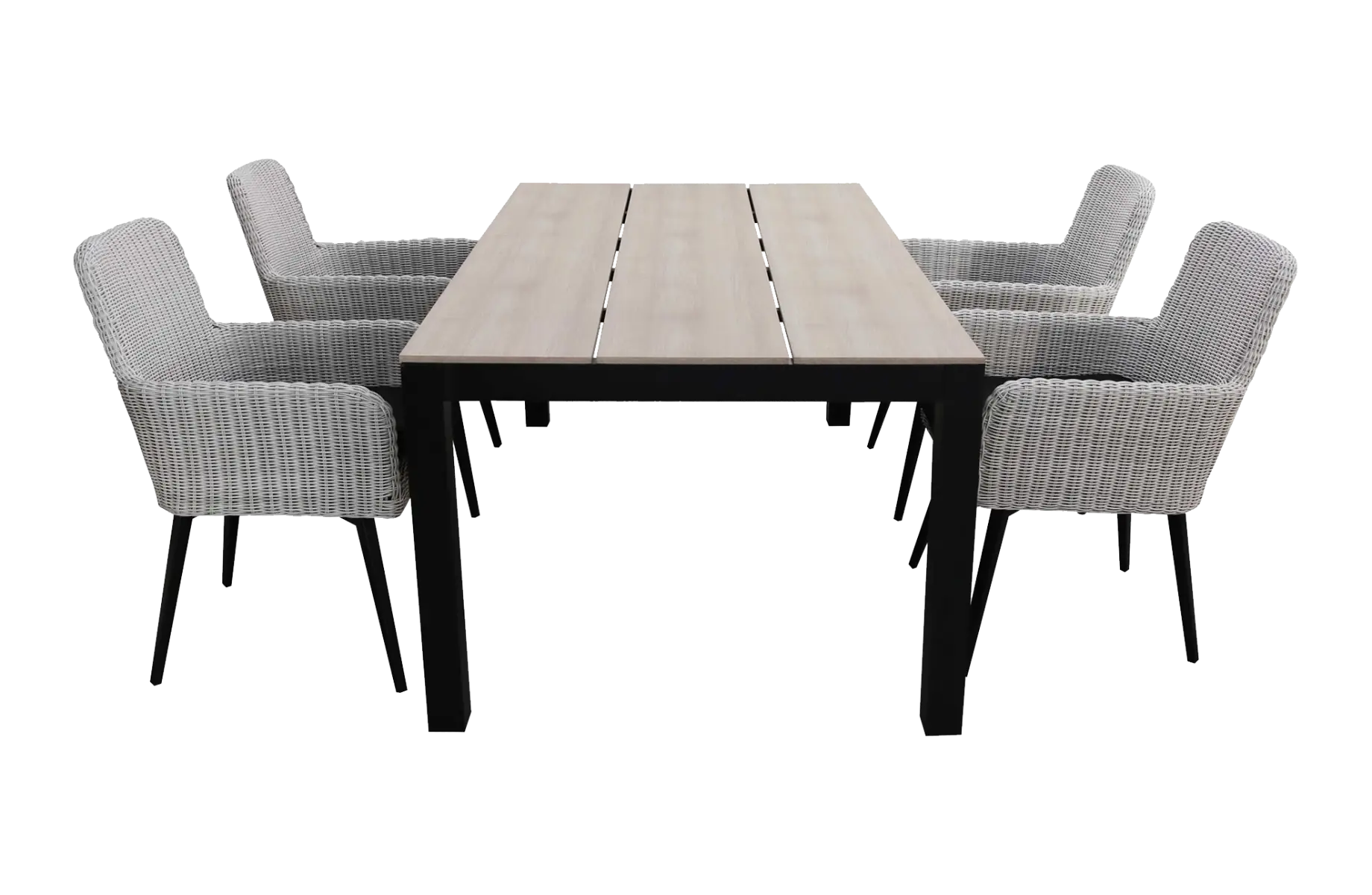 Pisa tuinset-5 delige tuinset-Pisa tuinstoel grey-rond wicker vlechtwerk-aluminium frame-polywood tuintafel-wood kleur