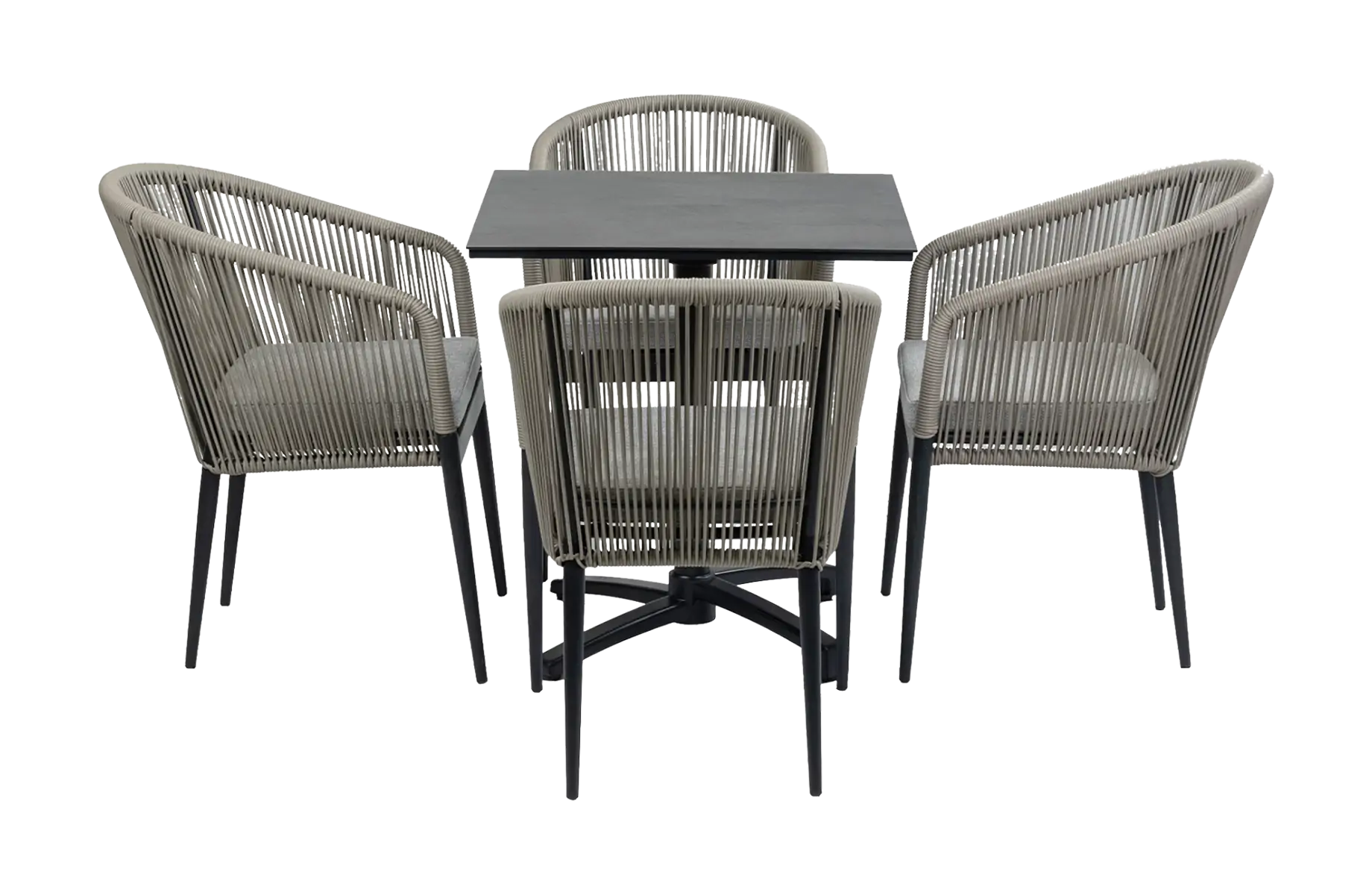 5-Delige tuinset | 4 Tuinstoelen Sluis (Black) | Inklapbare tuintafel Gent 70x70cm (Black)