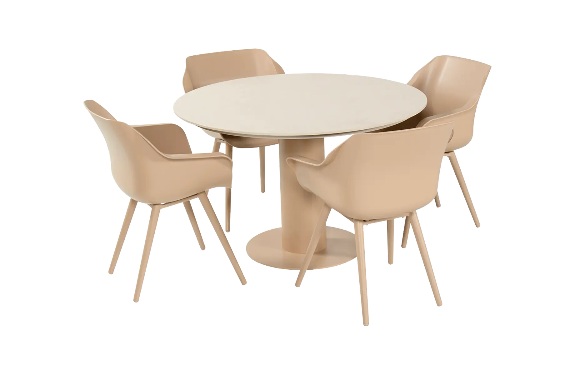 5-delige ronde tuinset | 4 Sophie tuinstoelen (Cappuccino) | Tuintafel Girona ø120cm (Sand)