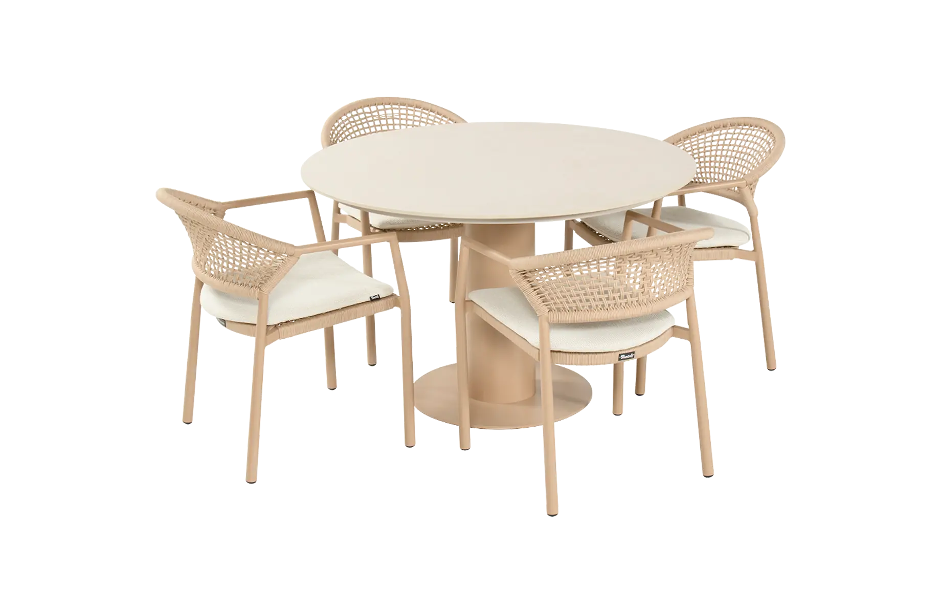 5-delige ronde tuinset | 4 Taragona tuinstoelen (Cappuccino) | Tuintafel Girona ø120cm (Cappuccino)