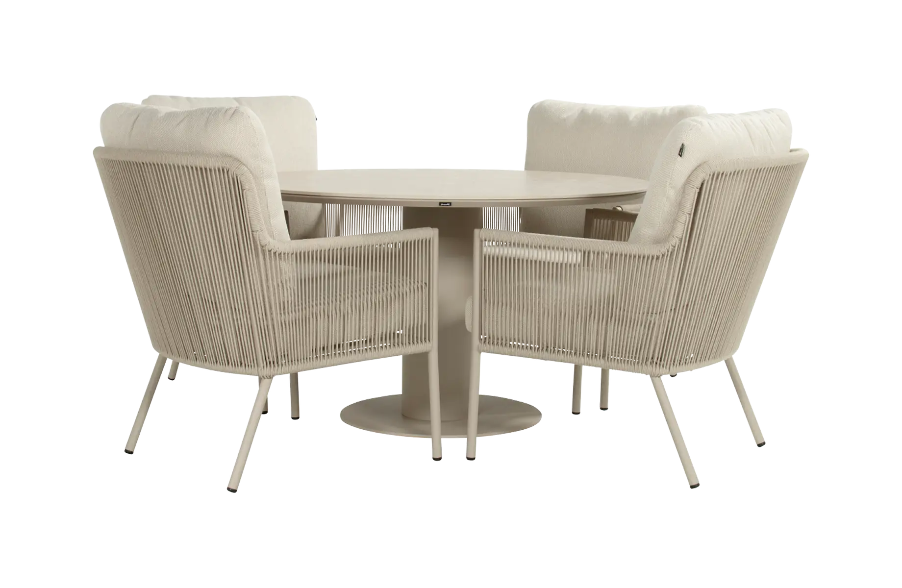 5-delige ronde lounge dining set | 4 Zaragoza tuinstoelen (Sand) | Tuintafel Zaragoza ø120cm (Sand)